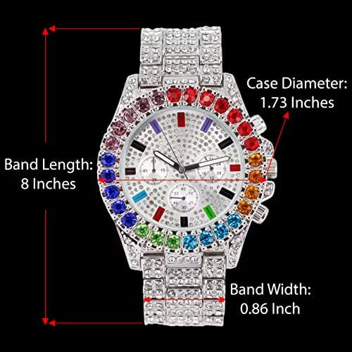 Iced Out Colourful Rainbow Flame Collection (ST10327CO-ZZ SLV). Charles Raymond Iced Out Mens Color on Blast Watch Single or Combo Sets with Blinged Out Bracelets Set