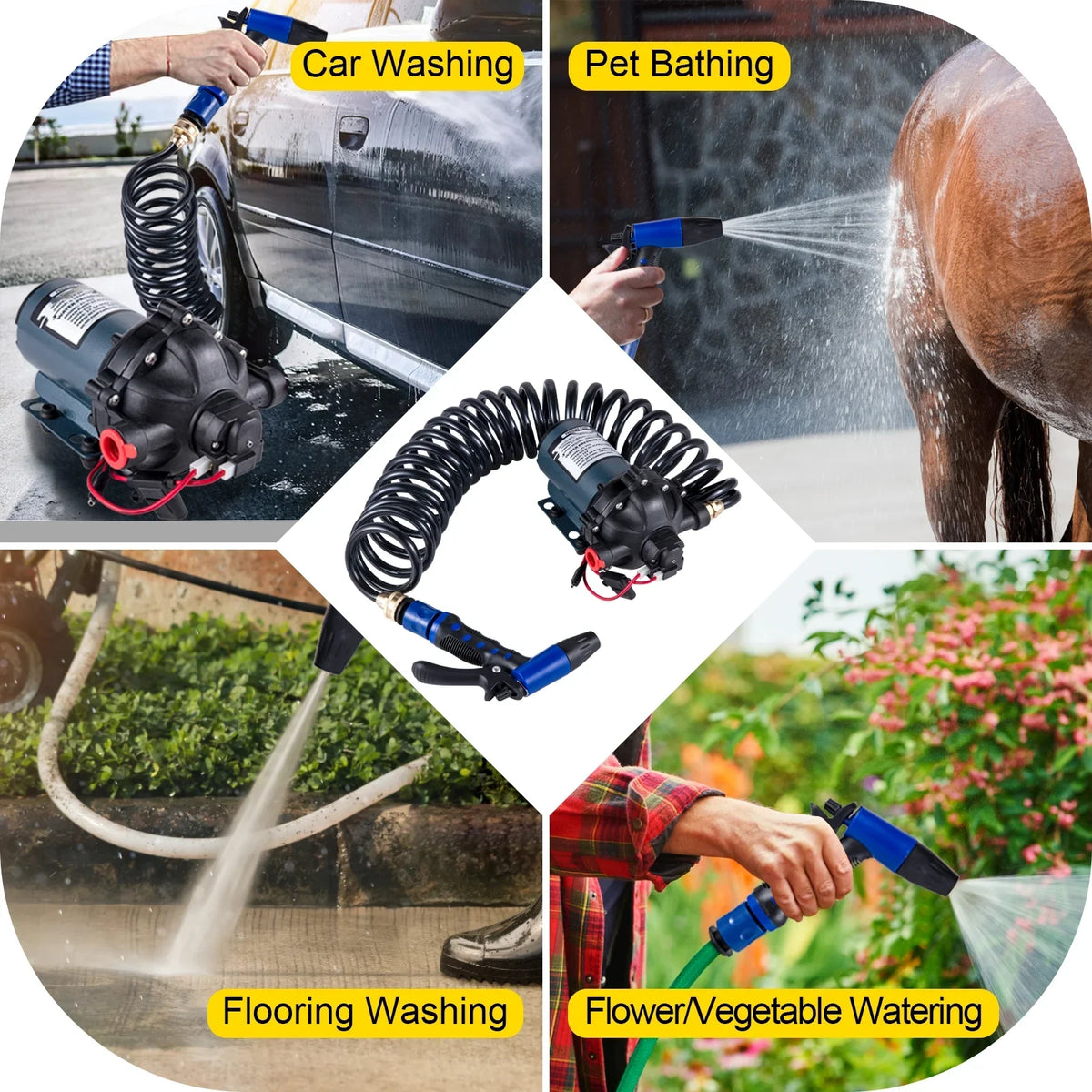 BENTISM RV Water Pump 5.3 GPM 5.5 Gallons Per Minute 12V Water Pump Automatic 70 PSI Diaphragm Pump with 25 Foot Coiled Hose Washdown Pumps for Boats Caravan Rv Marine Yacht