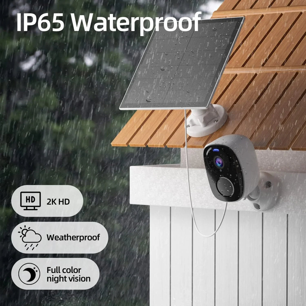 2Pack Security Cameras Wireless Outdoor with Solar Panel Cameras for Home Security, 2K Home Camera with Color Night Vision, AI Motion Detection, Two-Way Audio, IP65 Waterproof, SD Card/Cloud Storage