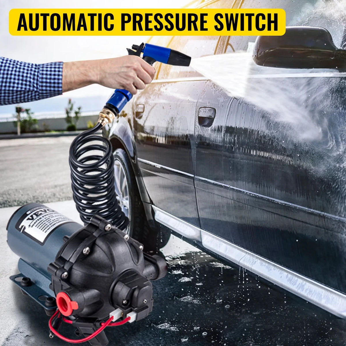 BENTISM RV Water Pump 5.3 GPM 5.5 Gallons Per Minute 12V Water Pump Automatic 70 PSI Diaphragm Pump with 25 Foot Coiled Hose Washdown Pumps for Boats Caravan Rv Marine Yacht