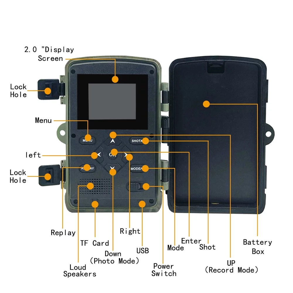 32MP 1080P Outdoor Trail Camera Field Detection Infrared Camera 2.0 inch TFT Color Display Day Night Use Hunts Night-Visions Camera IP66 Waterproof
