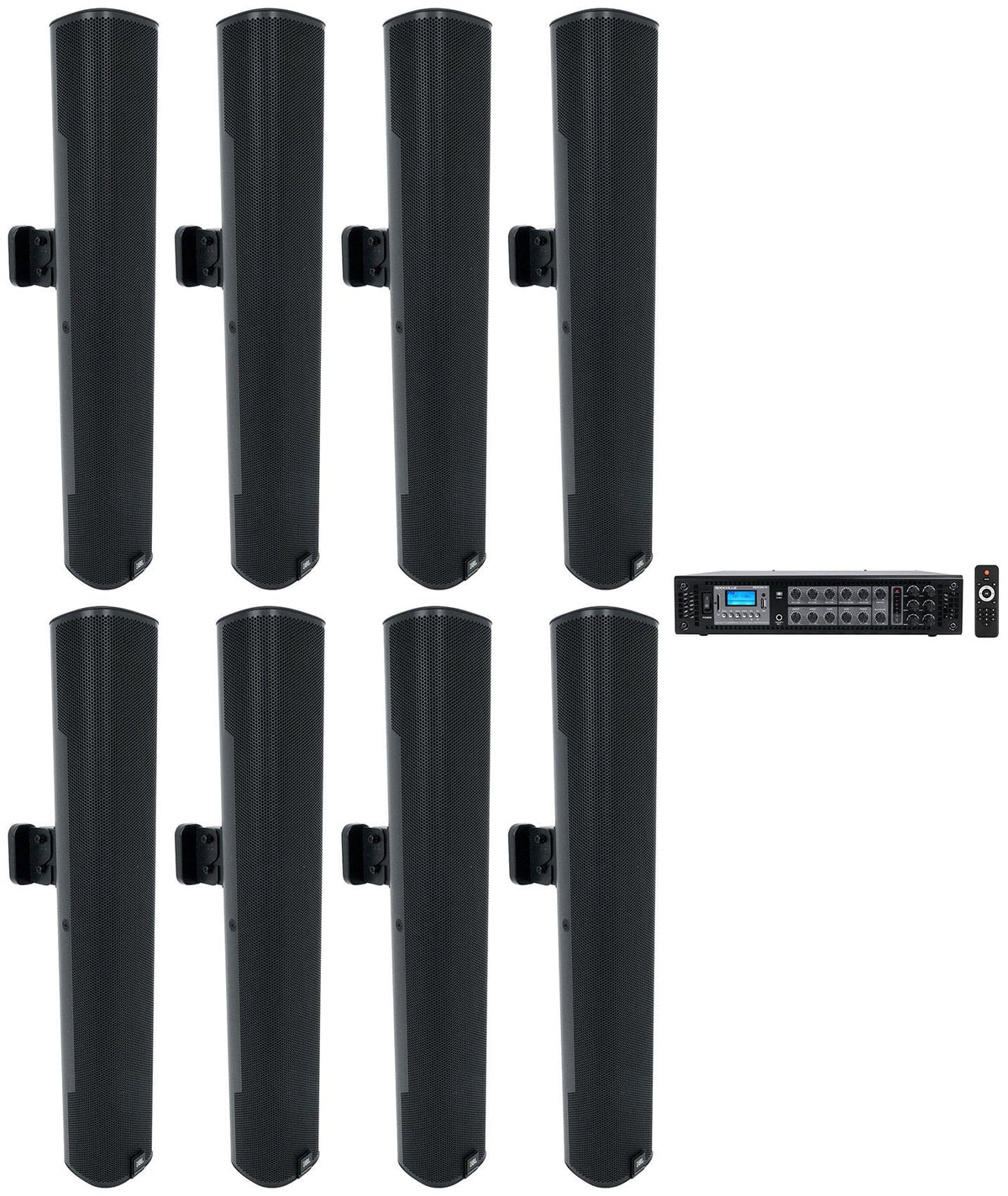 (8) JBL COL600-BK 24" charcoal 70V Commercial Column Wall Mount Array Speakers+Amp