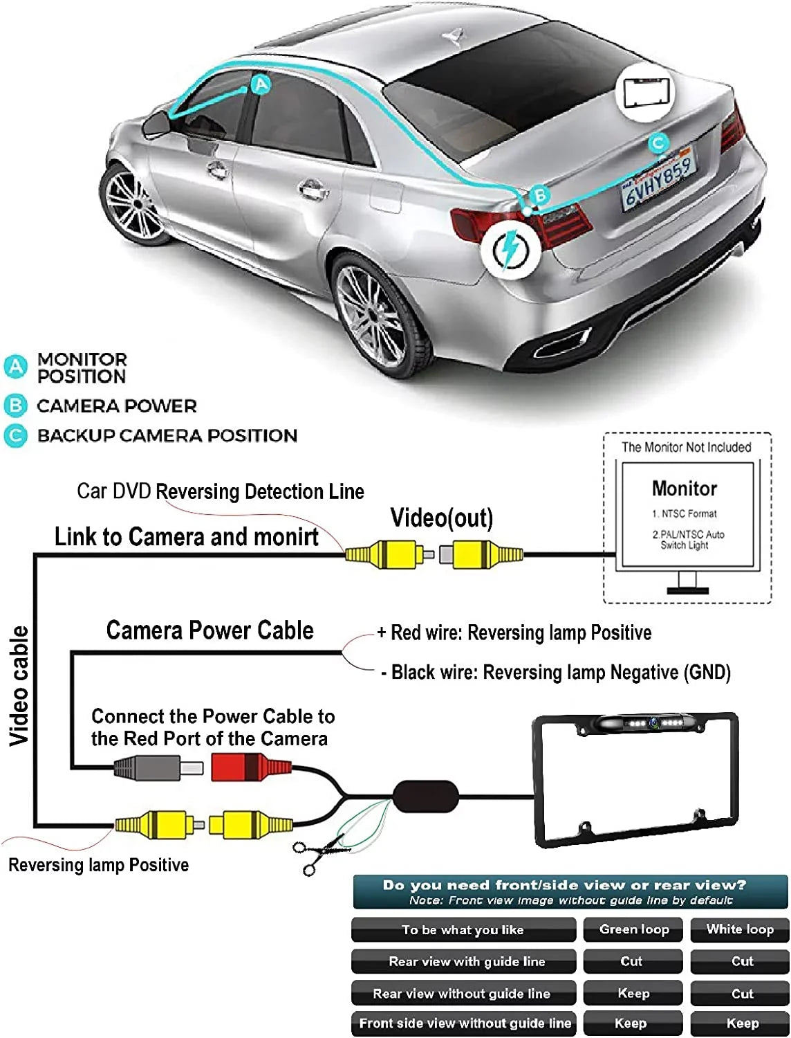 Backup Camera Rearview License Plate Waterproof for Kenwood DDX-512 DDX512 dark