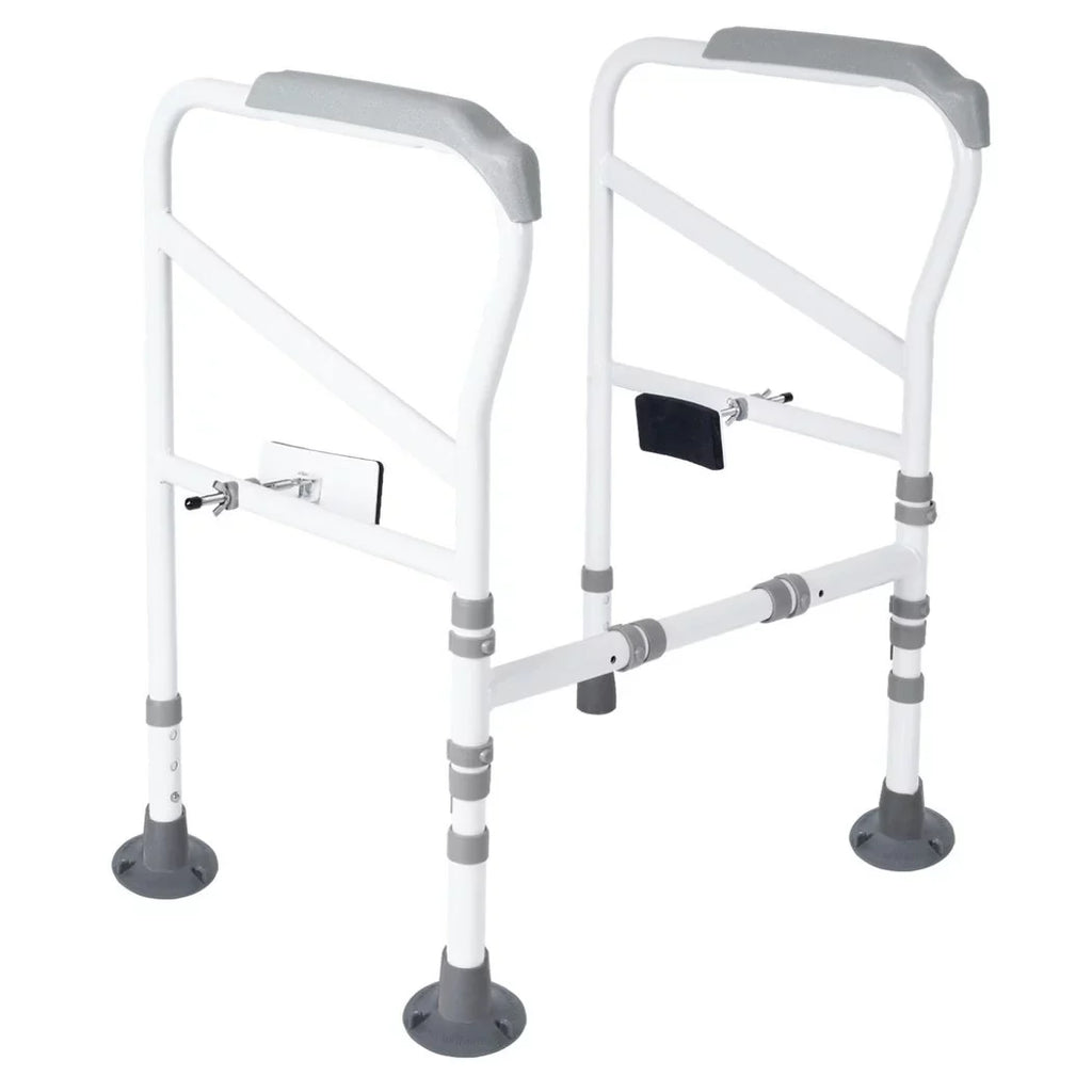 Toilet Safety Rails for Elderly, Adjustable Toilet Support Frame, Toilet Standing Aid for Disabled, Toilet Safety Handles with Large Non-Slip Mats, Free-Assembly, Fit All Toilets
