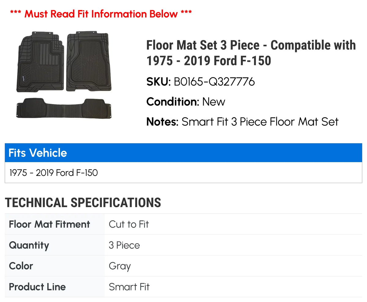 Floor Mat Set 3 Piece - Compatible with 1984 - 1990  Bronco II 1985 1986 1987 1988 1989