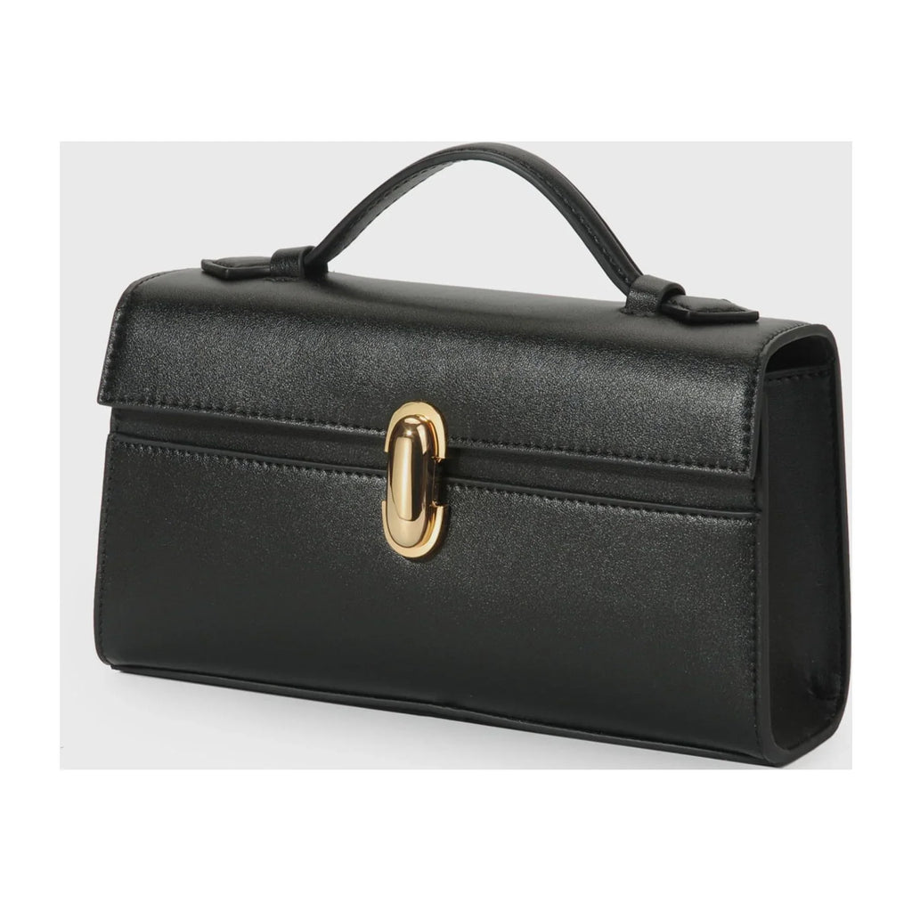 Qi Partner Handbags for Women The Symmetry Leather Top Handle Pochette Bags in ebony