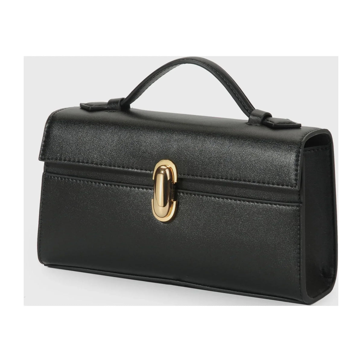 Qi Partner Handbags for Women The Symmetry Leather Top Handle Pochette Bags in ebony