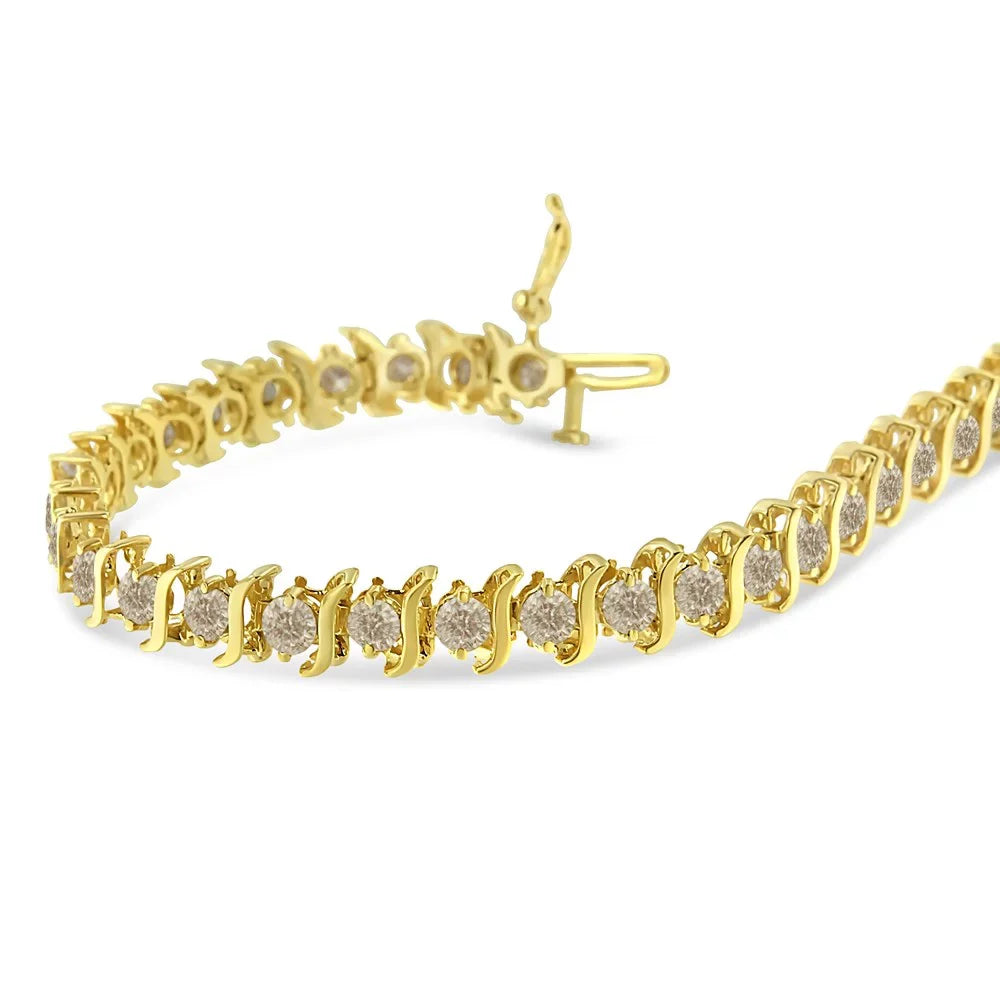 14K Yellow Gold-Plated .925 Sterling Silver 6.0 Cttw Classic Round-Cut Diamond "S" Link Bracelet (J-K color, I1-I2 clarity) - 7.5"