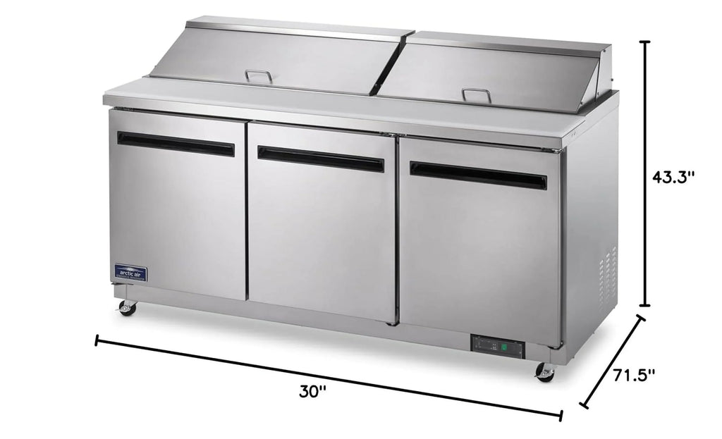 Arctic Air AST72R 71.5-inch 3-Door Refrigerated Sandwich/Salad Prep Table, 115v