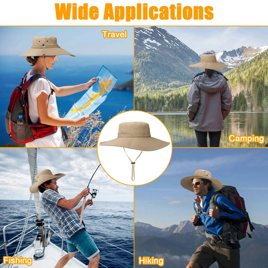 Men Women Wide Brim Sun Hat UV Protection Bucket Cap for Fishing Hiking Garden