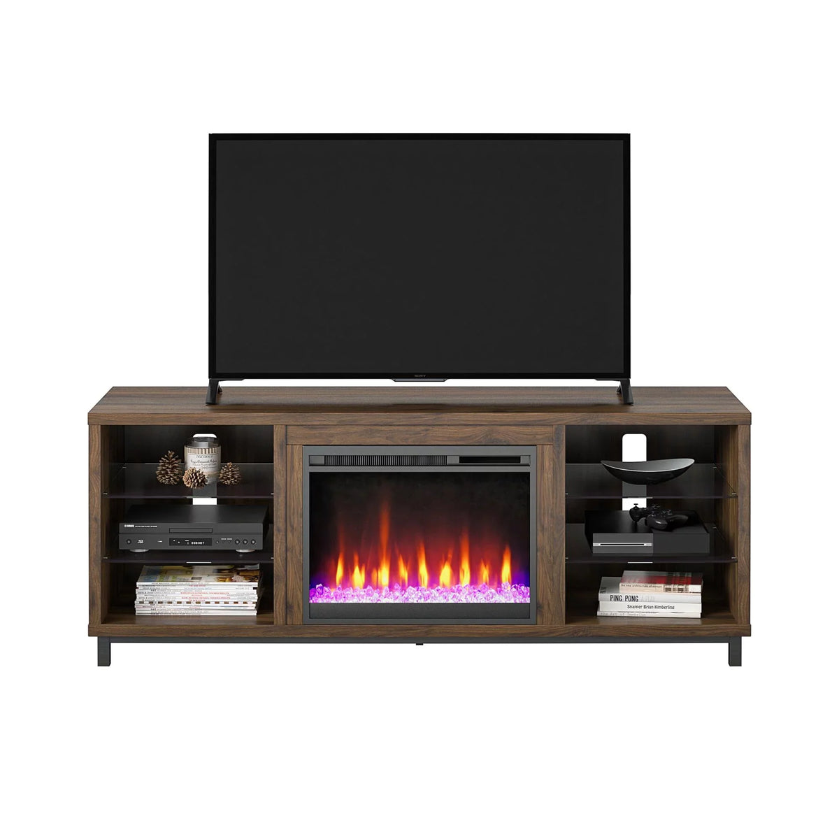 Ameriwood Home Lumina Deluxe Fireplace TV Stand for TVs up to 70" in dark