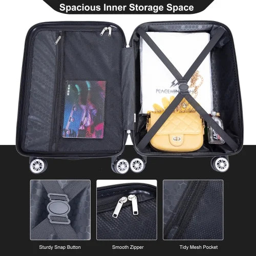 Zateety 2Piece Luggage Sets ABS Lightweight Suitcase , Spinner Wheels, ebony