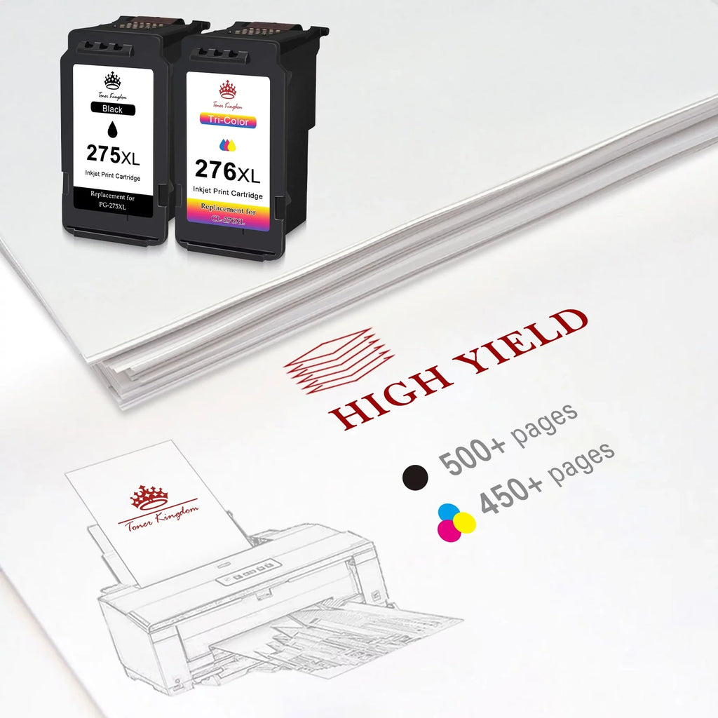 Toner Kingdom PG-275 CL-276 Ink Cartridges for  Ink 275 and 276 High Capacity 275XL 276XL Ink Cartridges for PIXMA TS3520 TS3522 TS3500 TR4720 TR4722 TR4700 Printers (2 ebony, 1 Color)