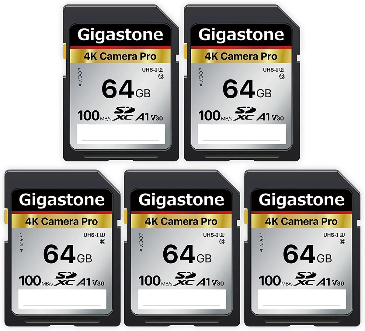 Gigastone 64GB 5-Pack SD Card V30 SDXC Memory Card High Speed 4K Ultra HD UHD Video Compatible with    Pentax Kodak Olympus  Digital Camera, with 5 Mini Cases-GS-SD-64GB-2-5PK-B
