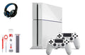 Pre-Owned  PlayStation 4 500GB Gaming Console White Headset 2 Controller with BOLT AXTION Cleaning Kit Bundle (Refurbished: Like New)