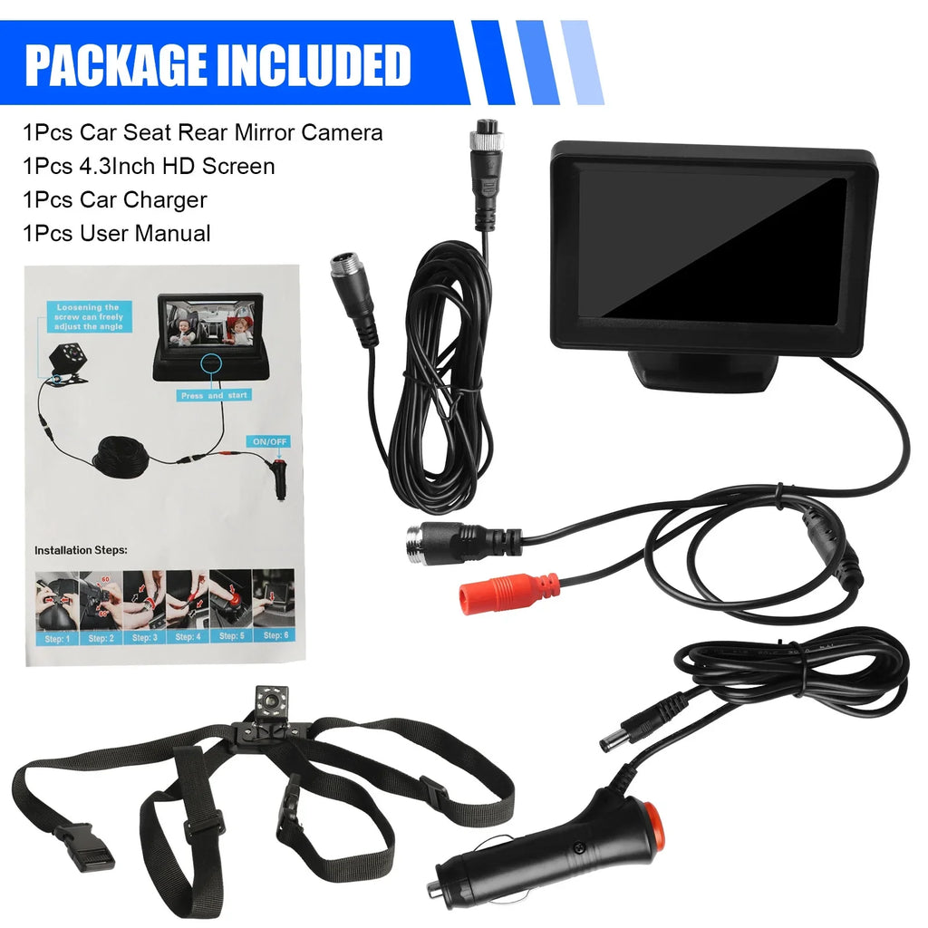 Car Back Seat Camera, EEEkit 12V Baby Car Mirror with 4.3-25mm HD Screen, Night Vision, 120° Wide Crystal Clear View, Rear Facing Safety Car Seat Mirror Camera Observe the Baby's Every Move, charcoal