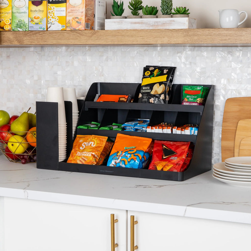 Mind Reader Cup and Condiment Station, Countertop Organizer, Coffee Bar, Kitchen, Stirrers, charcoal