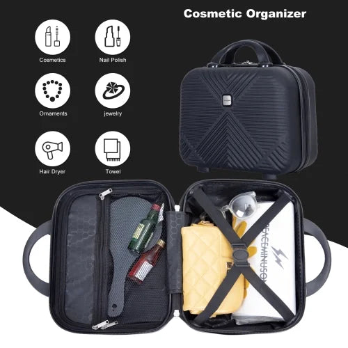 Zateety 2Piece Luggage Sets ABS Lightweight Suitcase , Spinner Wheels, ebony