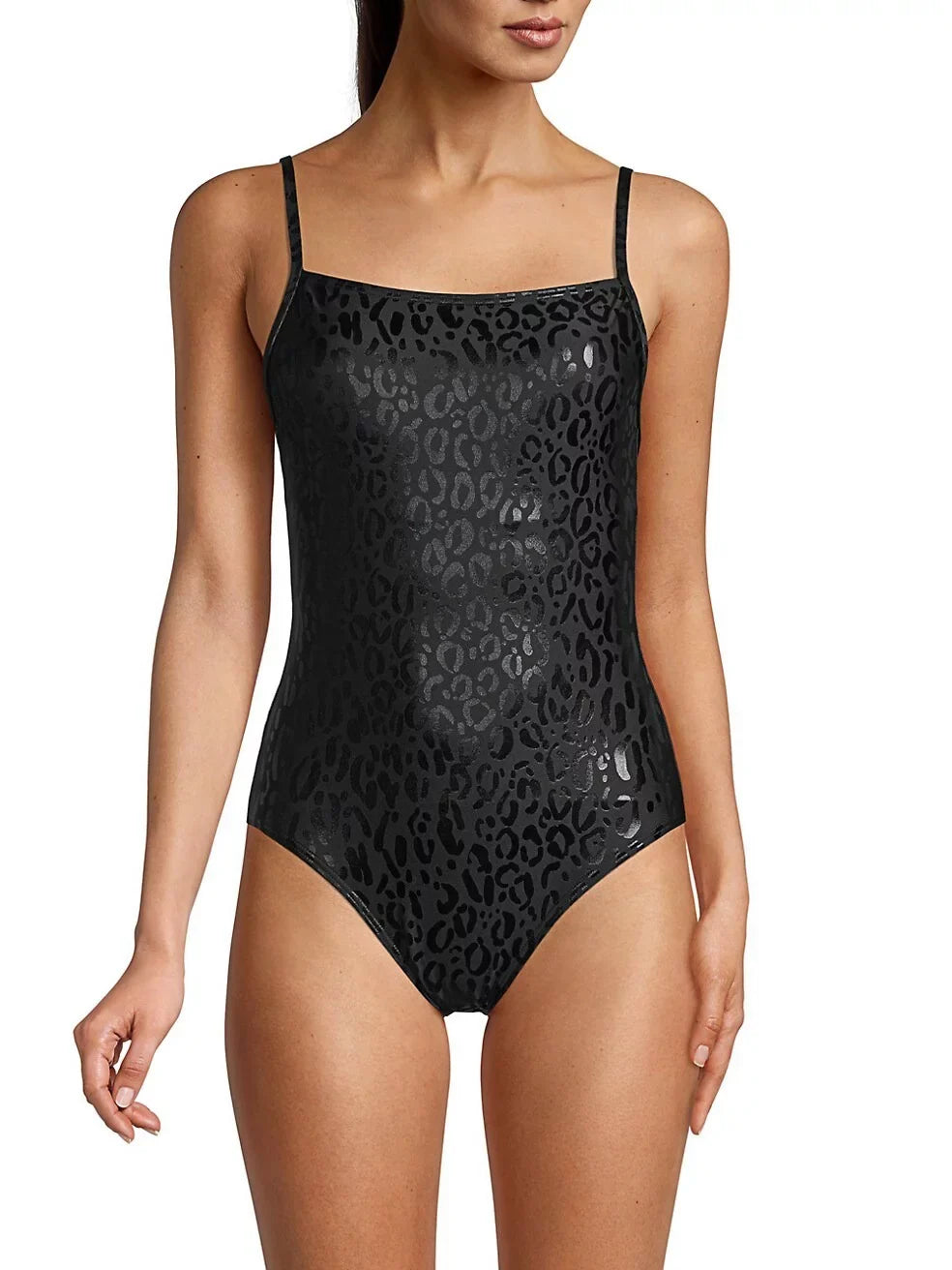 DKNY ebony Leopard-Print One-Piece Swimsuit, US Small