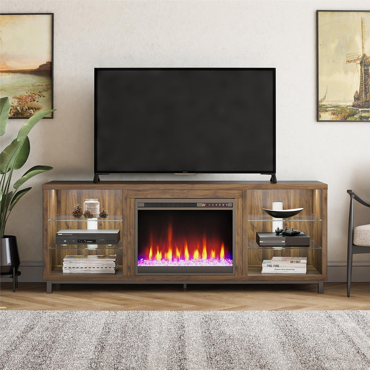 Ameriwood Home Lumina Deluxe Fireplace TV Stand for TVs up to 70" in dark
