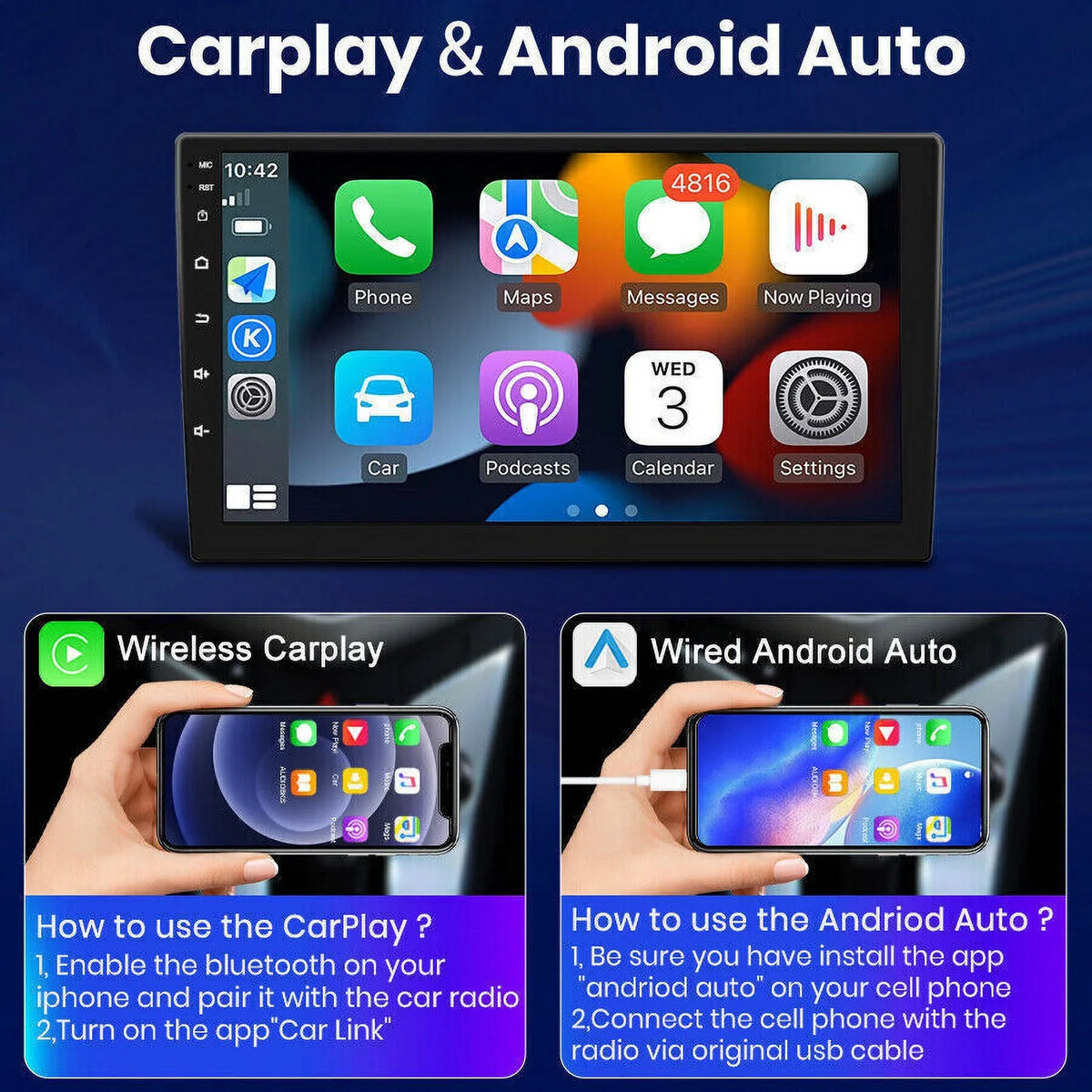 10.1" 1280*720 IPS Android 12 Wifi 2+32GB Car Stereo Radio Carplay GPS Navigation For  Corolla 2014 2015 2016