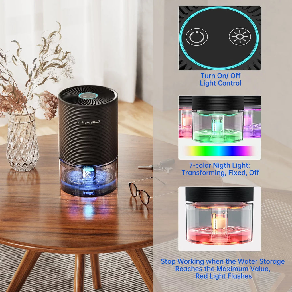 Alrocket Small Dehumidifiers for Bedroom 27oz with Auto-off,7 Colors LED Light up to 215 sq.ft-charcoal