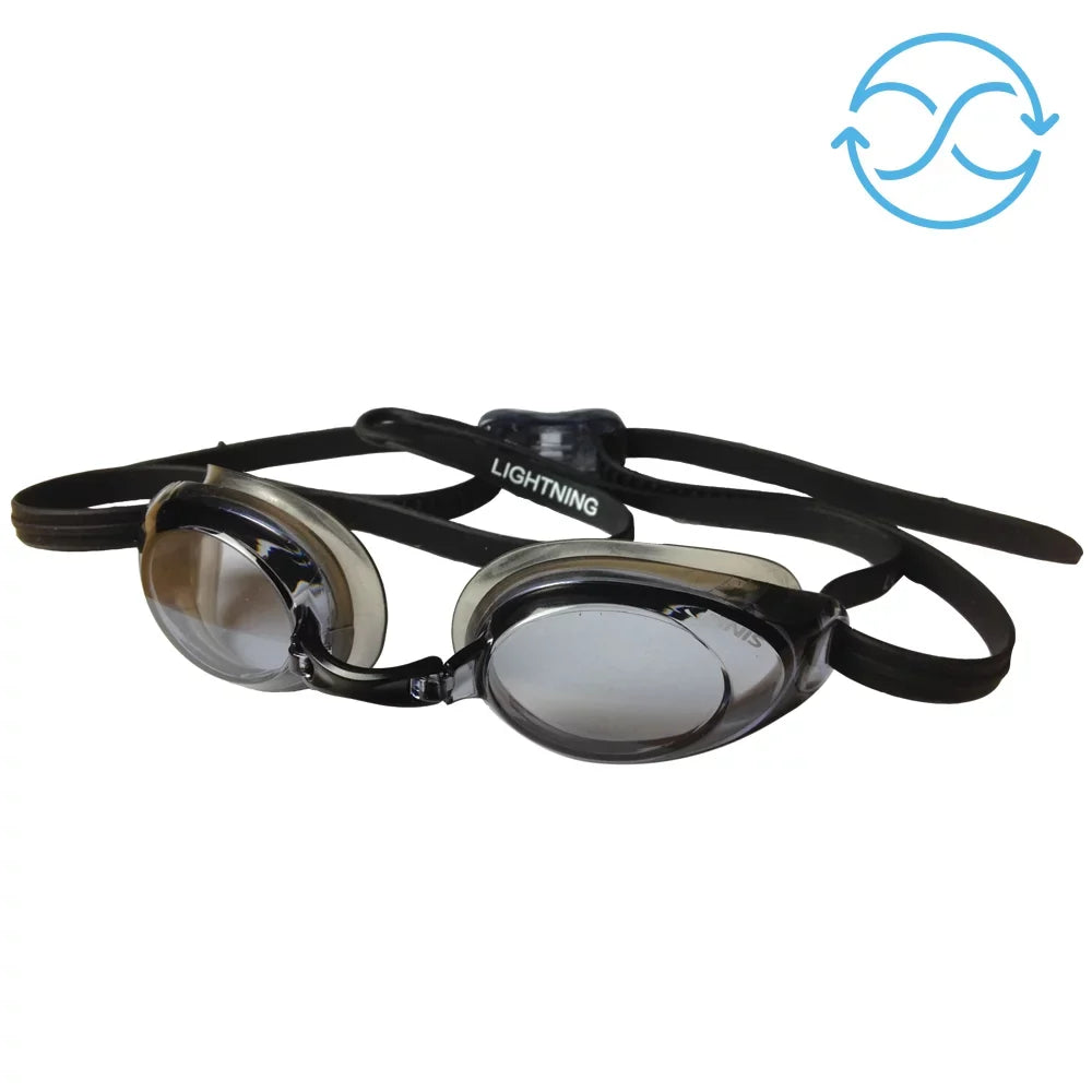 FINIS Lightning Goggles - Competitive Swim Goggles for Women and Men - Watertight Swimming Goggles with Adjustable Silicone Straps - Adult Swim Goggles with 4 Interchangeable Nose Pieces - dark/Smoke