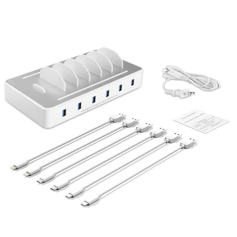 USB Charging Station for Multiple Devices - Fast Charging Organizer with 6 USB Ports Dock Cell Phone for , , Android Phone, iPhone