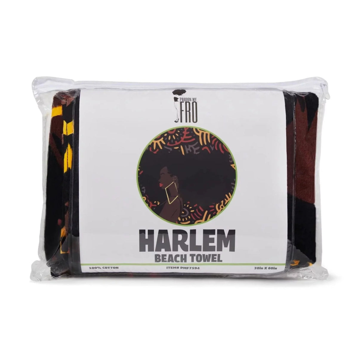 Pardon My Fro Harlem ebony Large Plush Cotton Beach Towel for Women 30" x 60", 1 Piece