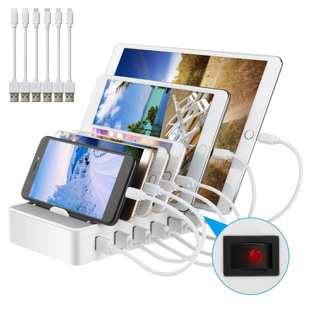 USB Charging Station for Multiple Devices - Fast Charging Organizer with 6 USB Ports Dock Cell Phone for , , Android Phone, iPhone
