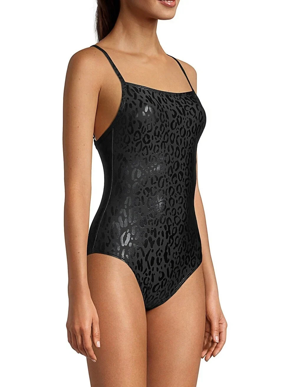 DKNY ebony Leopard-Print One-Piece Swimsuit, US Small
