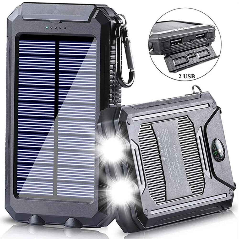 Super 90000000mAh USB Portable Charger Solar Power Bank For Cell Phone dark US
