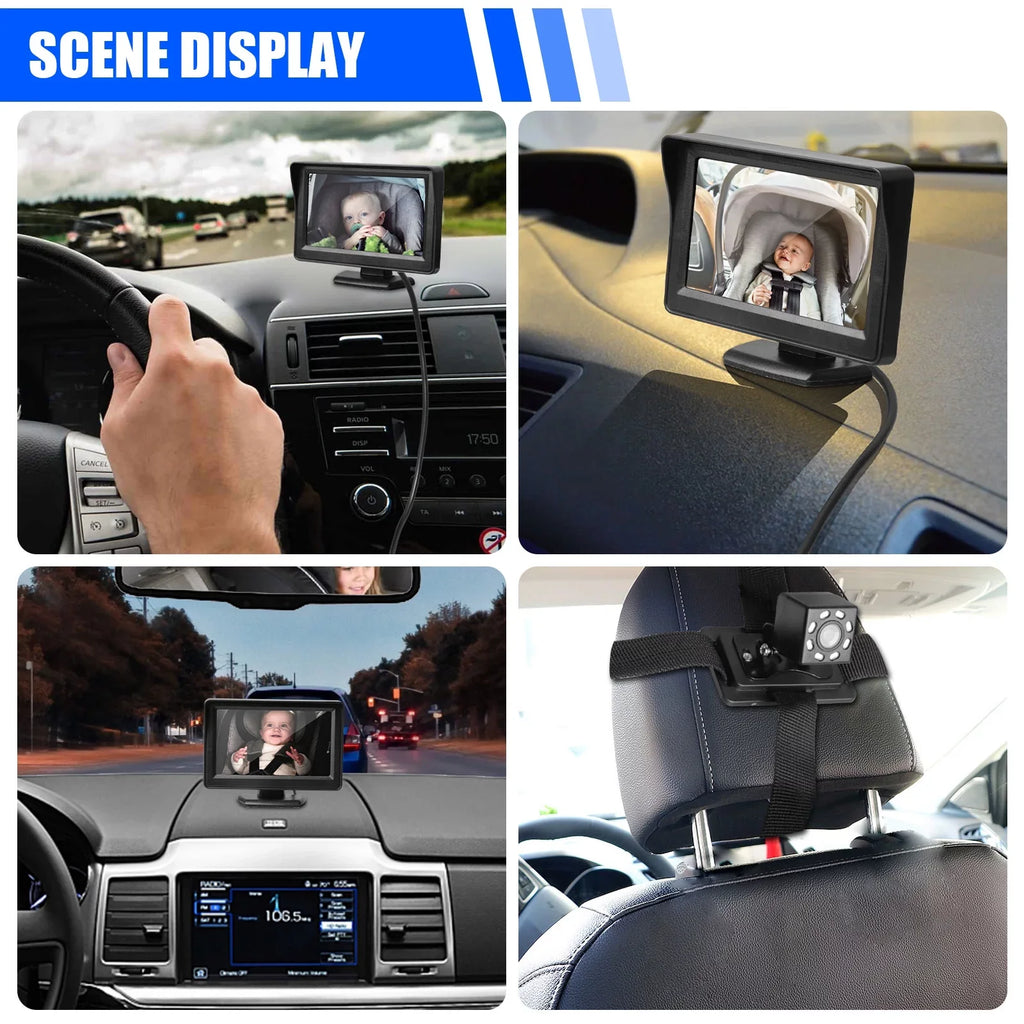 Car Back Seat Camera, EEEkit 12V Baby Car Mirror with 4.3-25mm HD Screen, Night Vision, 120° Wide Crystal Clear View, Rear Facing Safety Car Seat Mirror Camera Observe the Baby's Every Move, charcoal