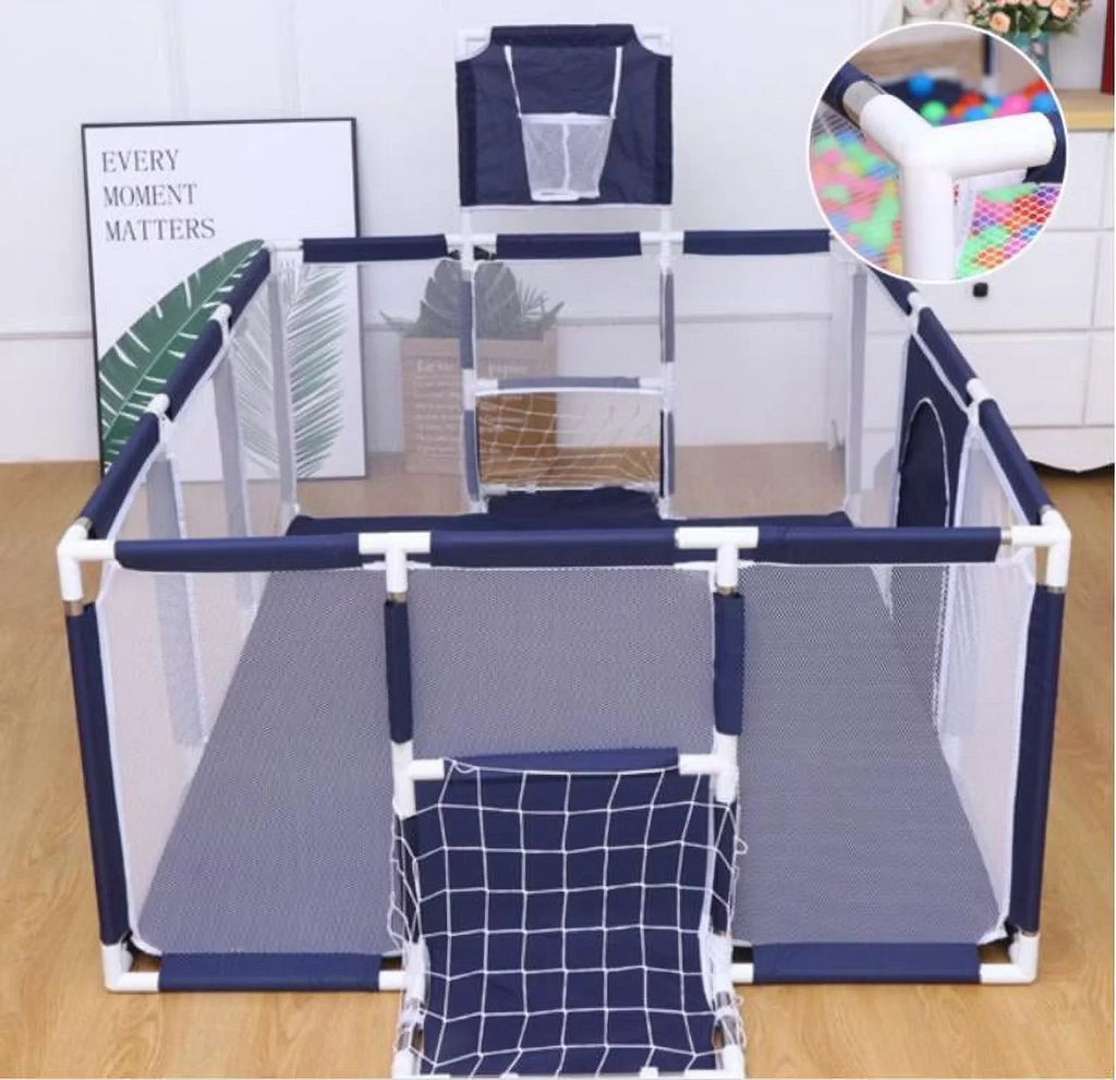 91 1 inch Large Kid Baby Playpen Playard With Basketball Hoop,Folding Breathable Mesh Infant Children Play Game Fence for Indoors Outdoors Home