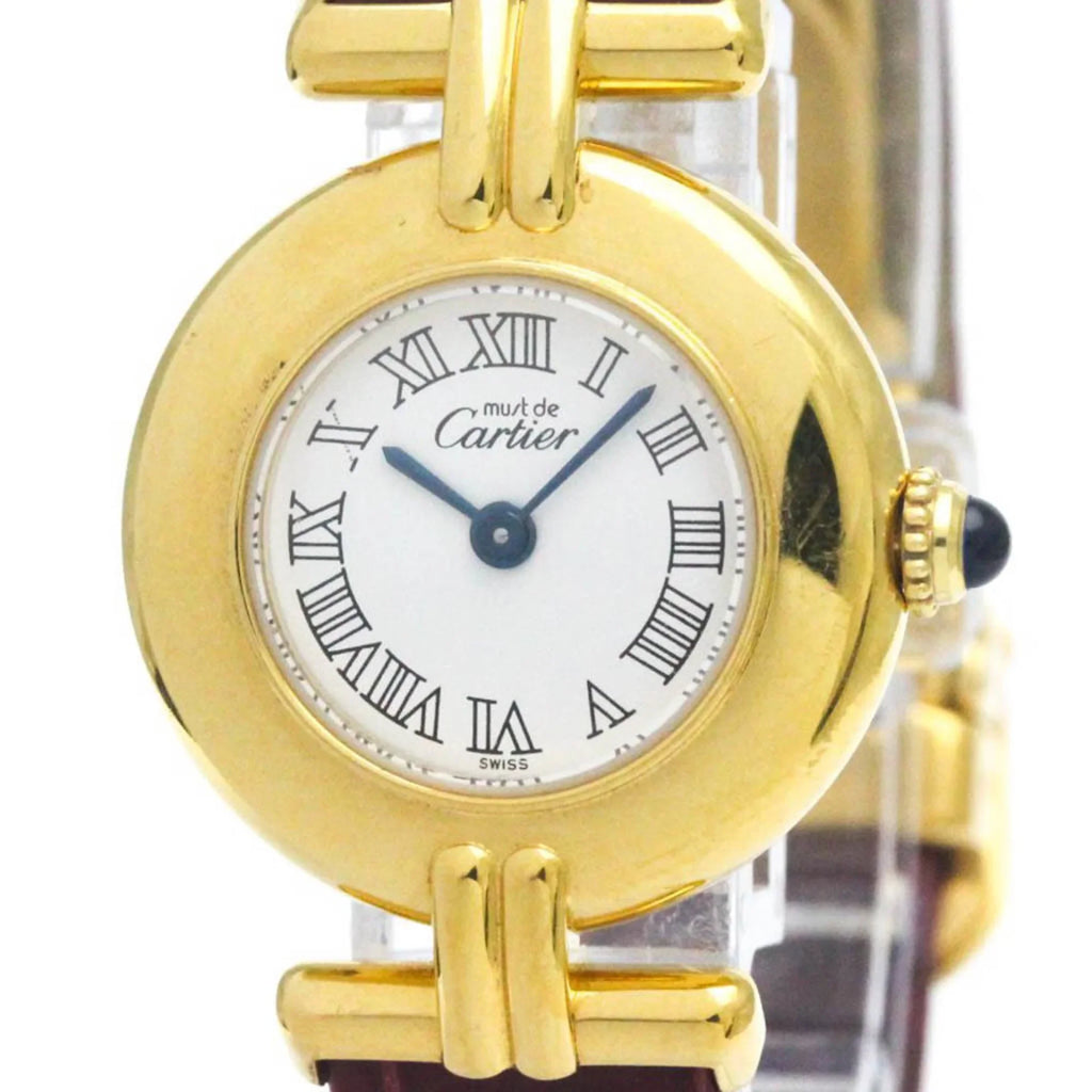 Pre-Owned CARTIER Must Colisee Gold Plated Leather Quartz Ladies Watch BF568960 (Good)