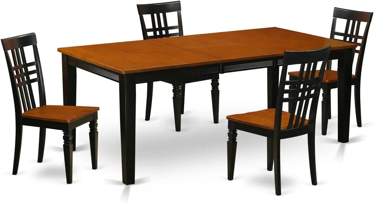 East West Furniture  Kitchen Table Set with One Quincy Dining Room Table & 4 Chairs - ebony & Cherry - 5 Piece
