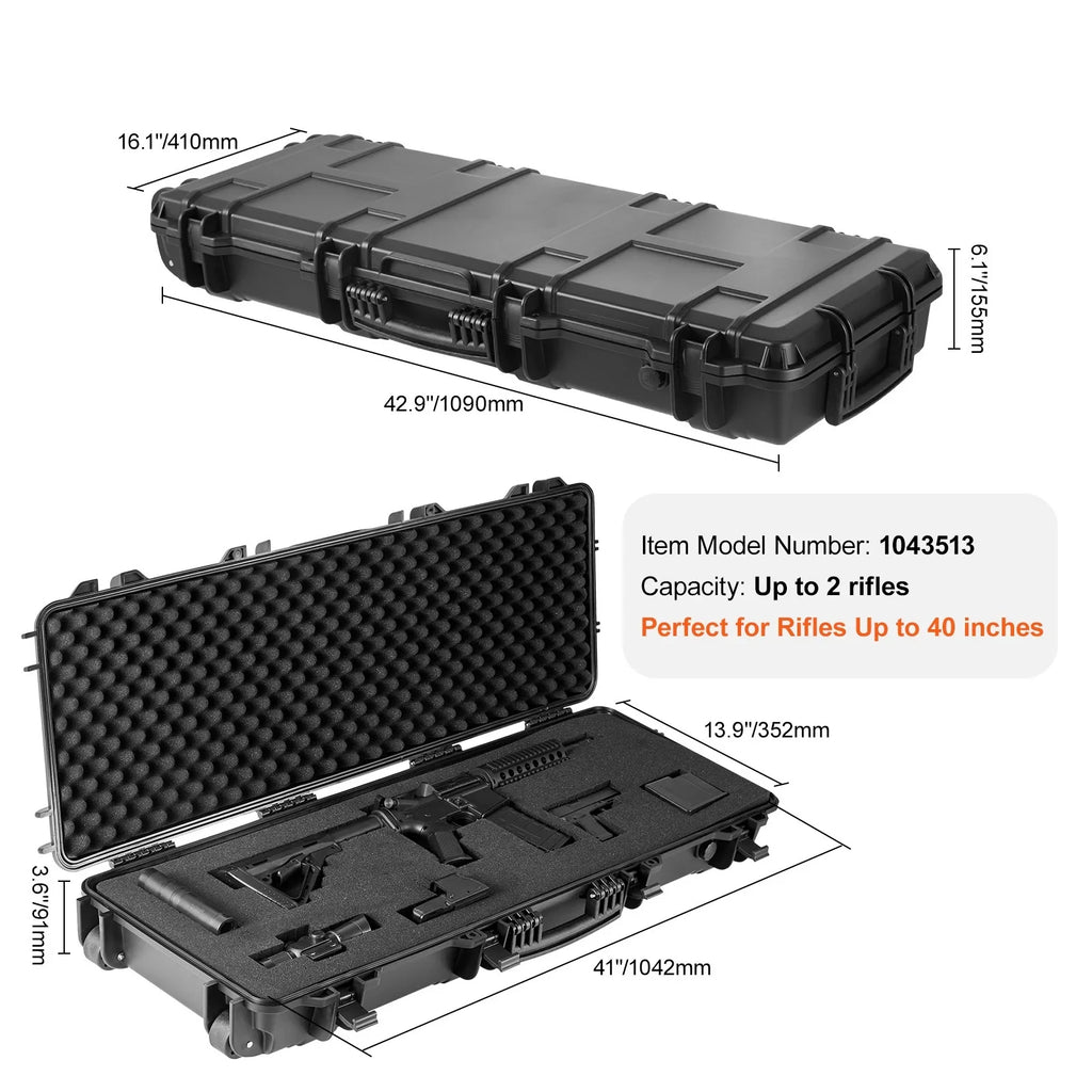 SKYSHALO Rifle Case, Rifle Hard Case with 3 Layers Fully-protective Foams, 42 1 inch lockable Hard Gun Case with Wheels, IP67 Waterproof & Crushproof, for Two Rifles or Shotguns, Airsoft Gun