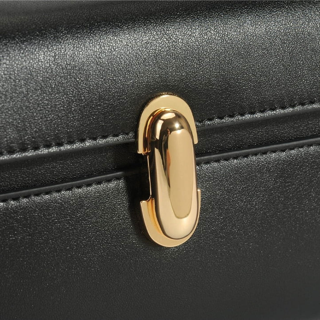 Qi Partner Handbags for Women The Symmetry Leather Top Handle Pochette Bags in ebony