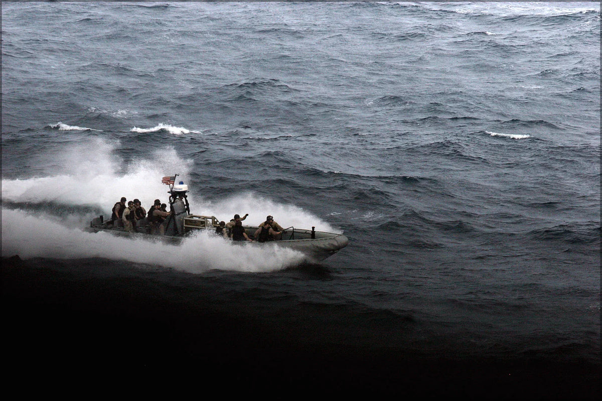 24"x36" Gallery Poster, inflatable boat departs the amphibious transport dock ship USS San Antonio (LPD-17)